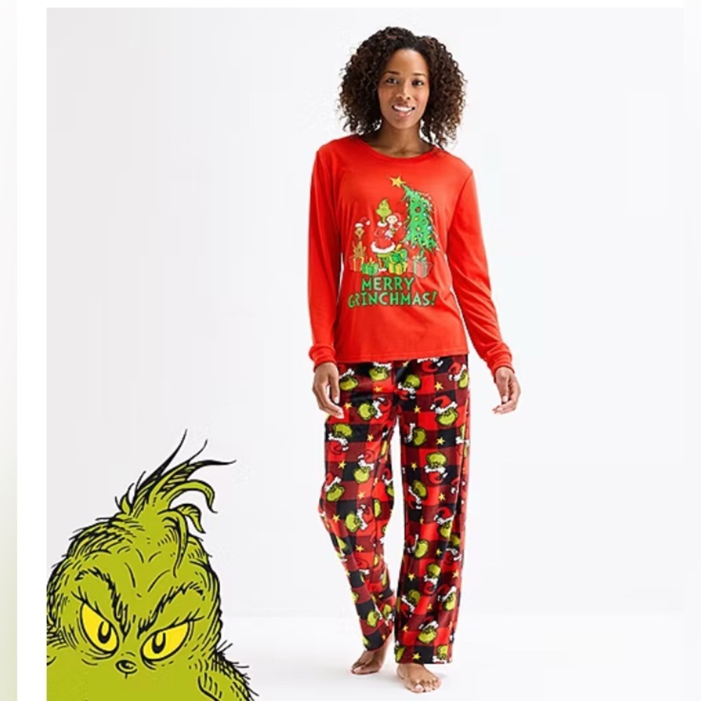 Dr. Seuss Grinch Size XL Women’s Crew Neck Long Sleeve 2-pc Pajama Set. New